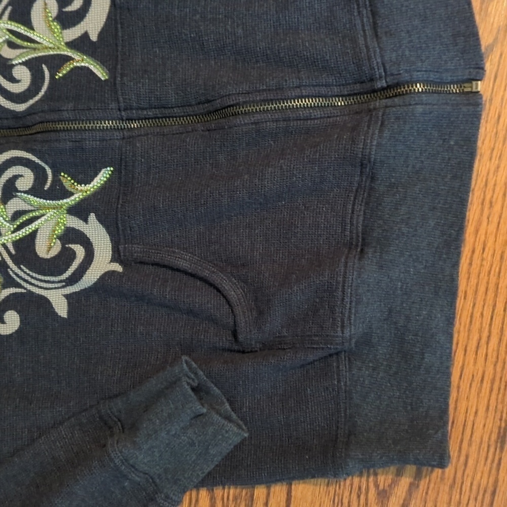 Y2K Avenue gray Hoodie waffle knit bling studded floral pattern rare Sz XL - Picture 5 of 11